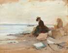 Woman painter by the sea Art Print