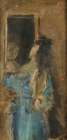 Girl in blue looking in a mirror Art Print by Alfred Stevens