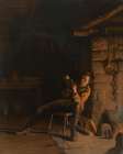 The Boyhood of Lincoln. An Evening in the Log Hut 1868 Traditional Print