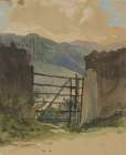 Stone wall and gate, sketch Art Print