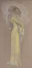 Study, Woman in yellow dress with brown veil over face Traditional Print