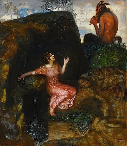 Nymph listening at the spring Art Print