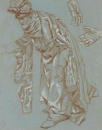 A Bent Old Man and Subsidiary Studies of Two Hands Renaissance Print