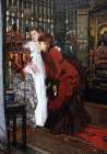 Young woman looking at Japanese items 1869 Art Print