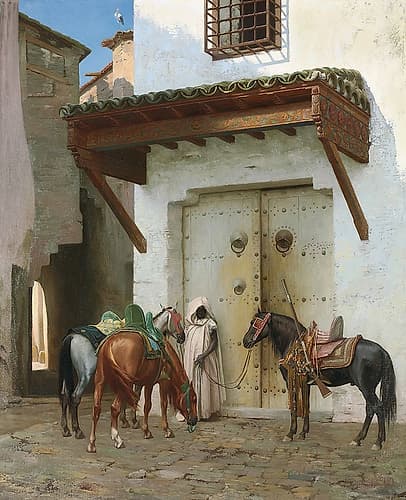 Chevaux tenus par un esclave La Halte 1875 Art Print