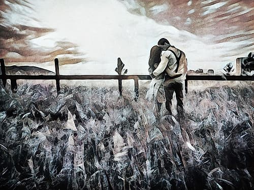 Lovers Countryside Cuddle Figurative Print