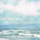 Aqua Ocean Waves Very Peri Blue Sky Watercolor I
