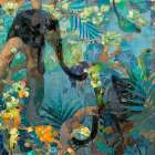 Jaguar and Green Parrots I Art Print