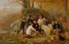 Claiming The Shot. A Group Of Portraits After The Hunt In The Adirondacks 1865 Art Print