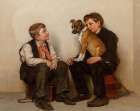 Two Shoeshine Boys with a Dog ca 1900 Art Print