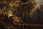 A Forest at Dawn with a Deer Hunt 1635 Art Print