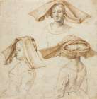 Three Studies of a Woman Wearing an Elaborate Headdress Art Print