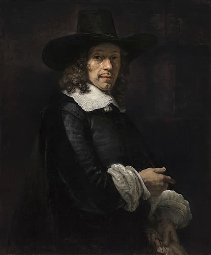 Portrait of a Gentleman with a Tall Hat and Gloves 1656 Art Print by Rembrandt