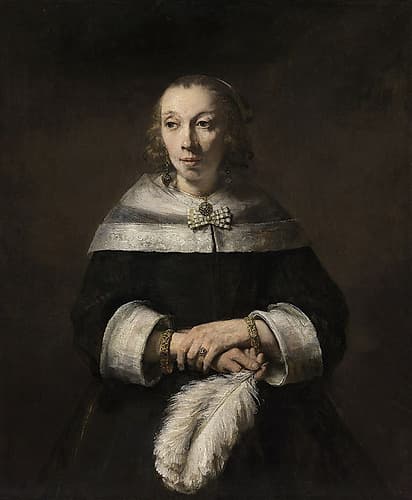 Portrait of a Lady with an Ostrich-Feather Fan 1656 Art Print by Rembrandt