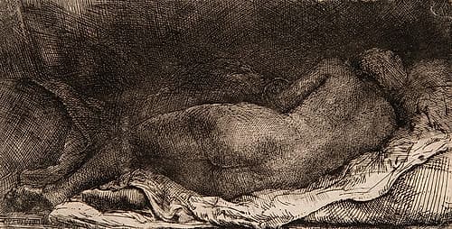 Reclining female nude 1658 Art Print by Rembrandt