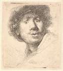 Rembrandt in a cap open mouthed and staring bust in outline 1630 Art Print