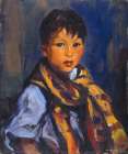 Boy with Plaid Scarf 1916 Art Print
