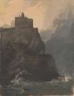 Castle on Cliff, with a Stormy Sea, and Shipwreck at Base of Cliff 1814 Art Print