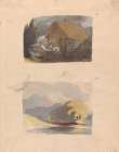 Cottage with Figures in Front no. 15, Landscape with River and Mountains Sunshine no. 16 Art Print