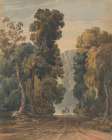 Horse, Cart and Driver on Wide, Tree-lined Lane Art Print