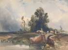 Landscape with Canal and Lock, Figures at Lock Art Print