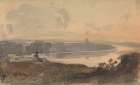 Landscape, with Winding River, Figure on Hill in Foreground Art Print
