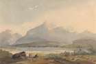 Mountainous Landscape with Lake and Figure in Foreground Art Print