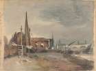Shore Scene with Buildings and Boats Art Print