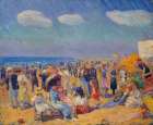 Crowd at the Seashore ca 1910 Art Print