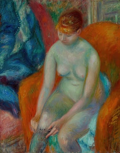 Nude Pulling On Stocking, Nude With Red Hair ca 1925 Art Print