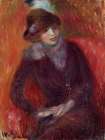 Seated Woman with Fur Neckpiece and Red Background ca 1916 Art Print