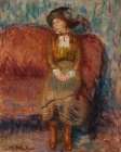 Woman Seated on Red Sofa ca 1912 Art Print