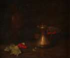 Still Life with Brass Jug, Metal Bowl, Lettuce and Red Peppers Art Print