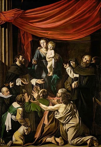 Madonna of the Rosary ca 1605 Art Print by Caravaggio