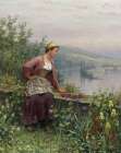 Brittany Girl Overlooking A Stream Art Print
