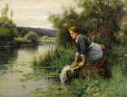 Laundress by the Waters Edge 1922 Art Print