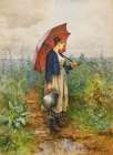 Portrait Of a Woman With Umbrella Gathering Water 1882 Art Print