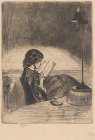 Reading by Lamplight ca 1858 Art Print