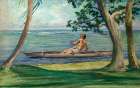 Boy in Canoe Passing in Front of Our House, Vaiala, Samoa ca 1895 Art Print