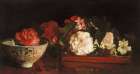 Flowers On A Japanese Tray On A Mahogany Table Art Print