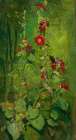 Red Hollyhocks Art Print