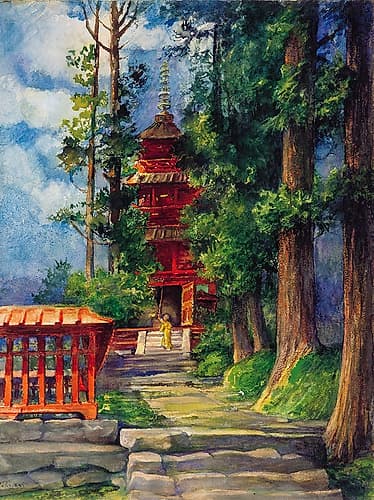Red Pagoda, Nikko 1886 Art Print