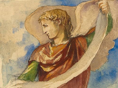 Study for Angel in Decoration of Tower, Trinity Church, Boston ca 1876 Watercolor Print