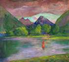 The Entrance to the Tautira River, Tahiti. Fisherman Spearing a Fish ca 1895 Art Print