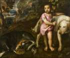 Boy with Dogs in a Landscape ca 1560 Art Print