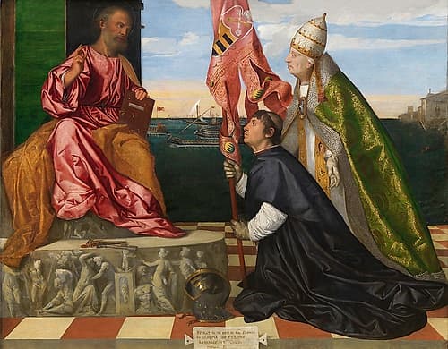 Pope Alexander VI Presenting Bishop Jacopo Pesaro to Saint Peter ca 1506 Classical Print