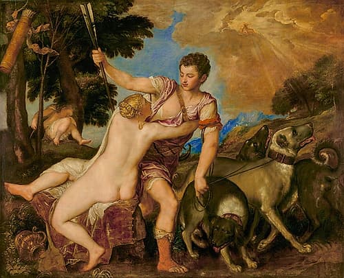 Venus and Adonis ca 1555 Art Print by Titian