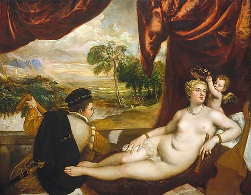 Venus and The Lute Player ca 1565 Art Print by Titian