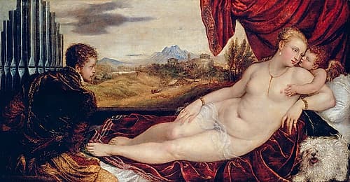 Venus with the Organ Player ca 1550 Art Print by Titian
