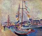 Yacht with Flag at Le Havre 1904 Coastal Print